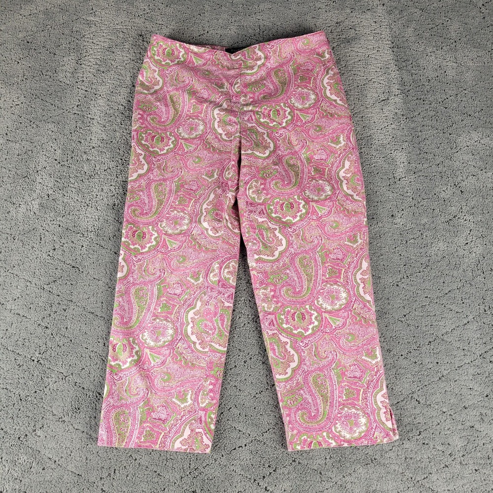 Talbot Pants Womens 6P Pink Paisley Classic Side Zip Crop Split Hem Stretch